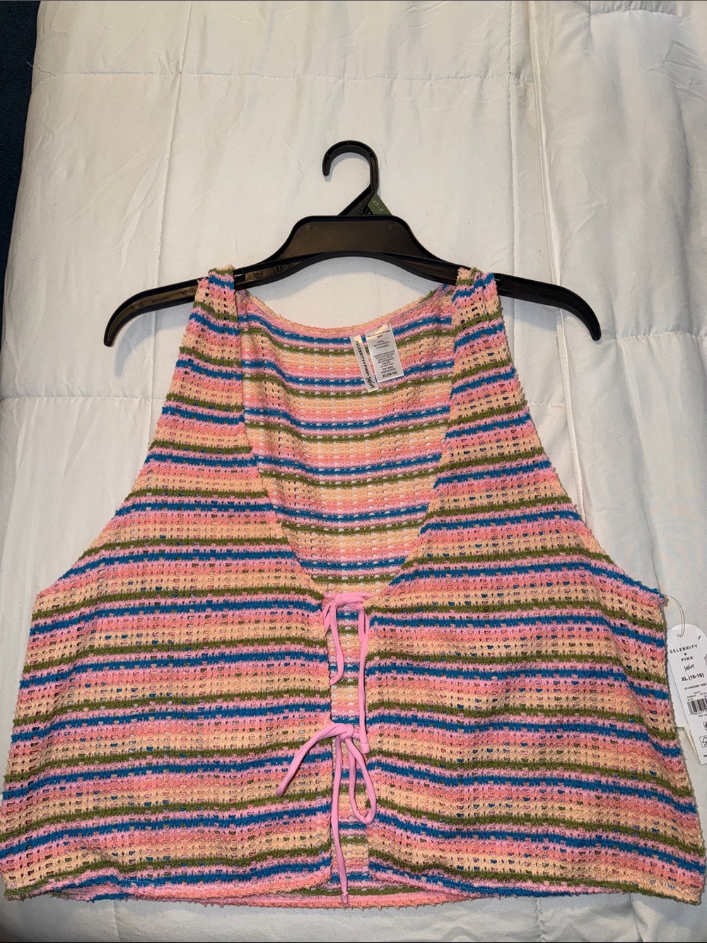 Celebrity Pink Striped Knit Cropped Tank Top - Pink Multicolor XL